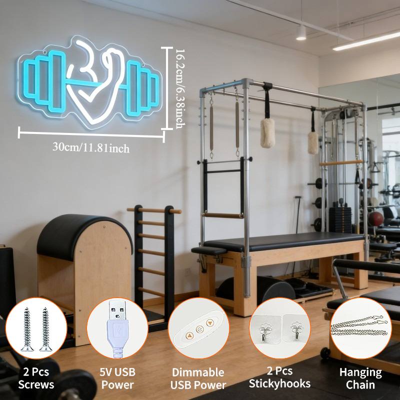 Bicep Dumbbell Neon Sign LED W - огляд і ціна Yoga Fitness Room